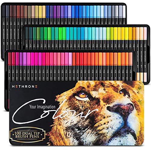 GC 72 Colors Dual Tip Brush Pens Highlighter 72 Art Markers 0.4mm Fine  liners & Brush Tip Watercolor Pen Set for Adult and kids Coloring Books