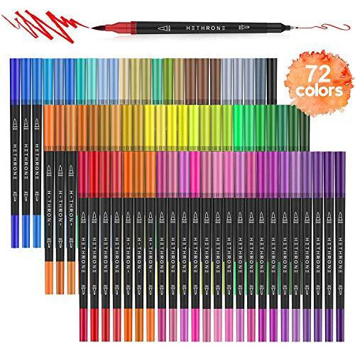 Mogyann Markers for Adult Coloring 72 Coloring Pens Dual Tip Brush Markers  for Coloring Books 72 Black