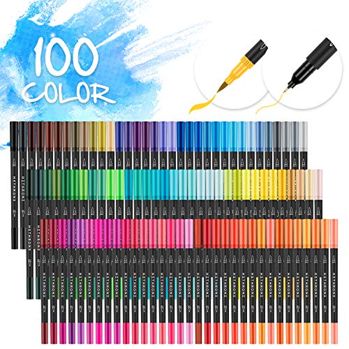 Hethrone Markers For Adult Coloring - 100 Colors Dual Tip Brush Pens Art  Markers