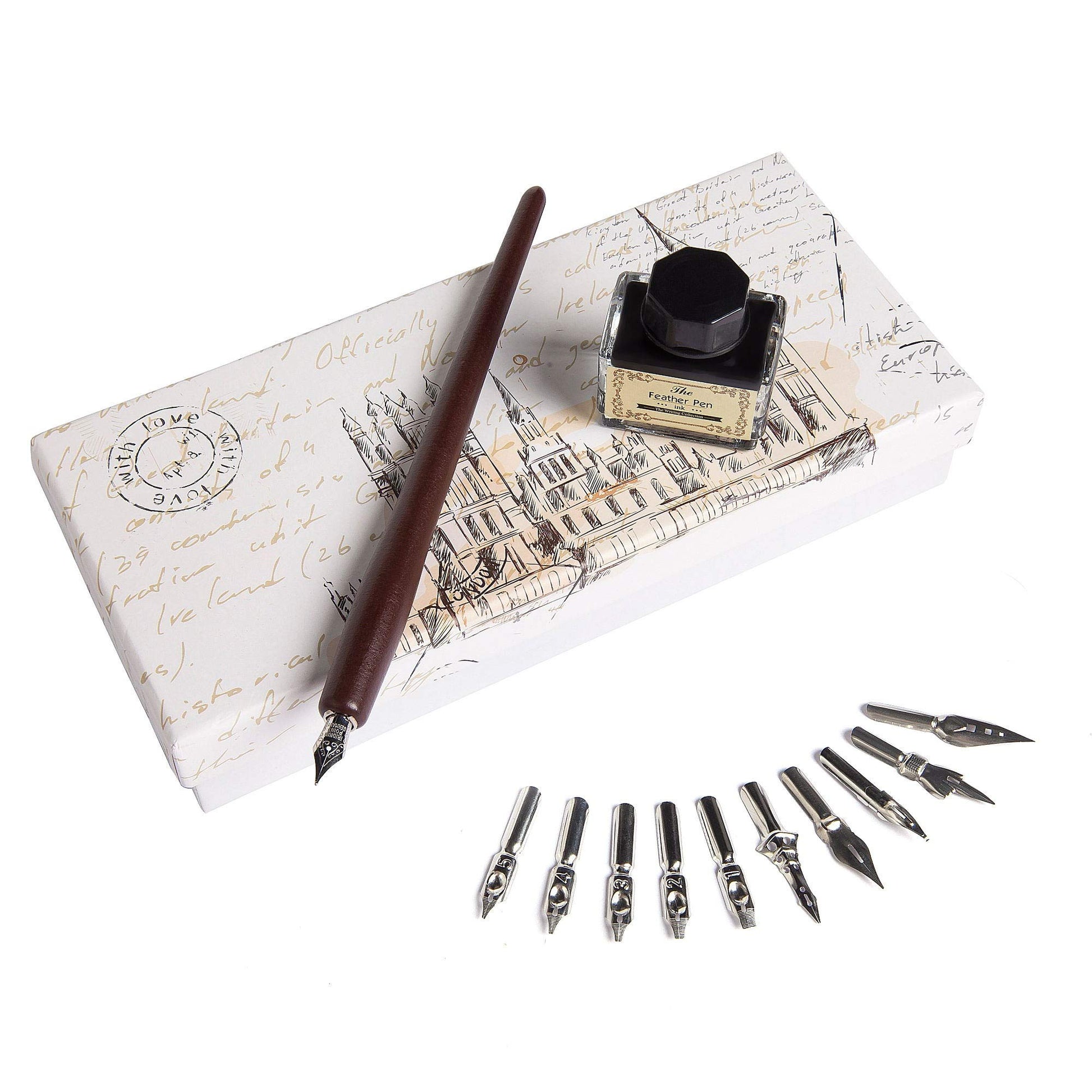 Hethrone Feather Pen and Ink Set - Quill Pens Calligraphy Pen Set Fountain Dip Pen